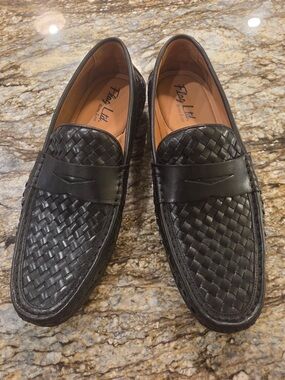 Frey Ltd. Black Woven Leather Penny Loafers